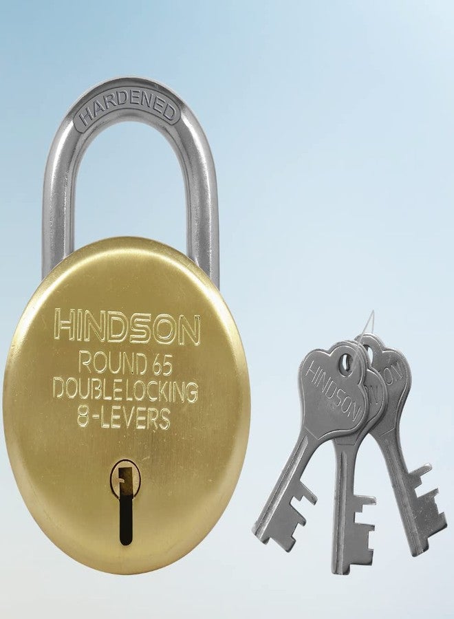 Hindson India 65mm Gold Finish Steel Padlock - Double Locking, 8 Lever, Includes 3 Keys - High-Security Padlock for Gates, Doors, Shutters, Home - Image 1